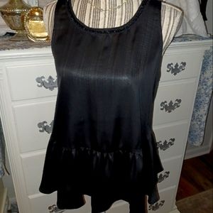 Juicy Couture size Med, Black satin with black beaded scooped neck line, ruffles